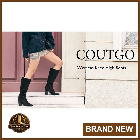 Faux Suede Knee High Boots Side Zipper Chunky Heel Stretch Winter - Picture 8 of 8